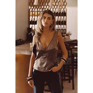 12th Tribe Ashby Taupe Satin Studded Tank Top Size M